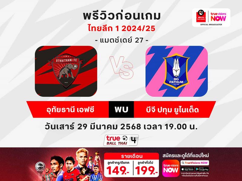 พรีวิวฟุตบอลไทยลีก1 อุทัยธานีฯ พบ บีจี ปทุมฯ