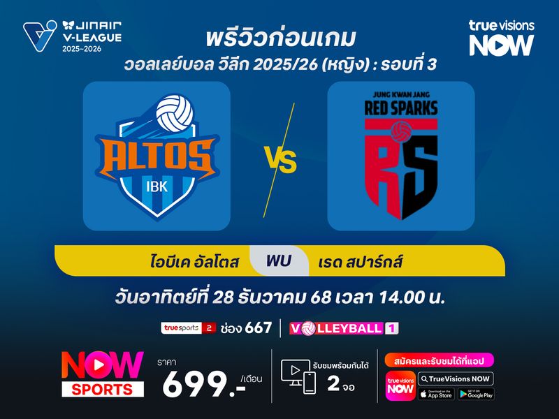 พรีวิววอลเลย์บอล วีลีก 2025/26 : ฮวาซอง ไอบีเค อัลโตส พบกับ แทจอน จองกวานจัง เรดสปาร์กส์